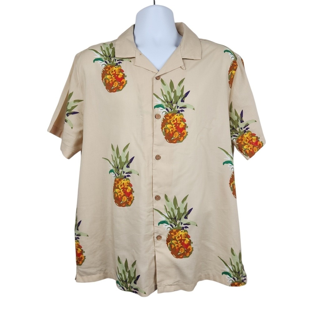 Denim & Flower Pineapple Print Tropical Button Up Shirt Sz XL Beach Hawaiian